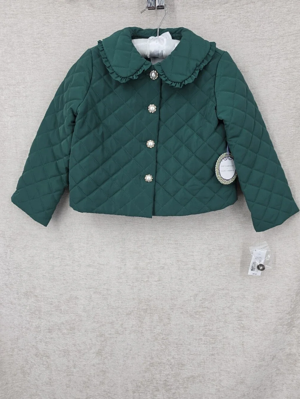 Edgehill Collection × Darby Green Quilted Puffer Jacket with Ruffle Collar NWT